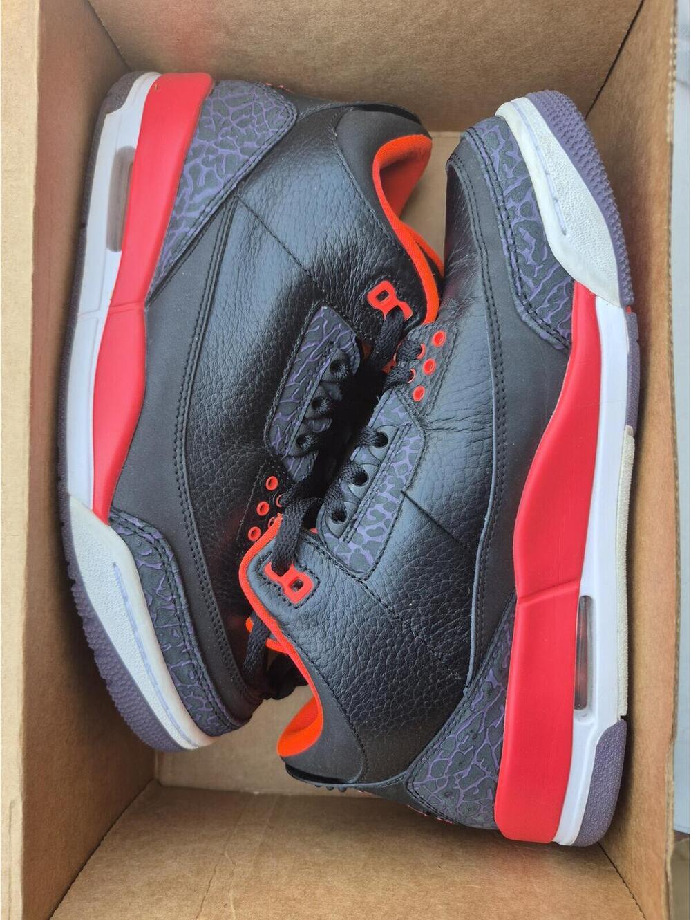 Air Jordan 3 Retro III Black Bright-Crimson Size 8.5 Mens